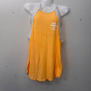 PINK Victoria's Secret Logo Tank Top Palm Trees‎ Sleeveless Yellow Size S
